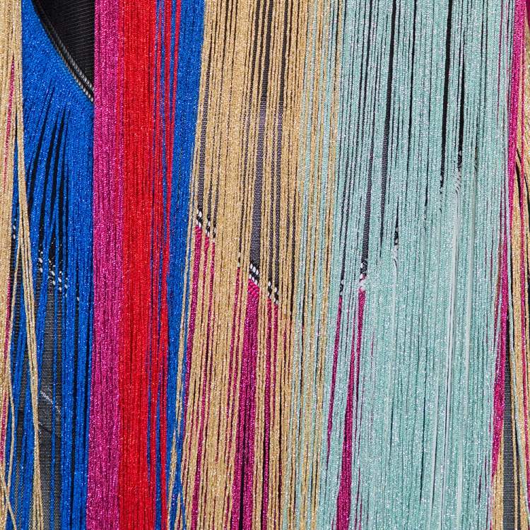 Pre Owned Roberto Cavalli Multicolor Knit Fringed Maxi Dress M