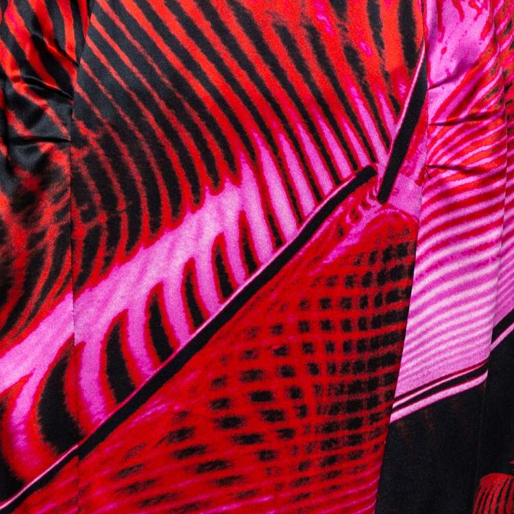Pre Owned Roberto Cavalli Multicolor Printed Silk Satin Paneled Maxi Skirt L 