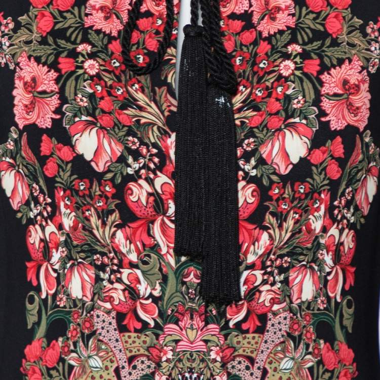 Pre Owned Roberto Cavalli Black Forest Printed Crepe Maxi Dress S