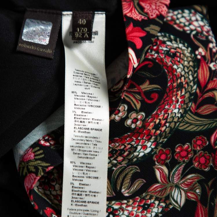 Pre Owned Roberto Cavalli Black Forest Printed Crepe Maxi Dress S