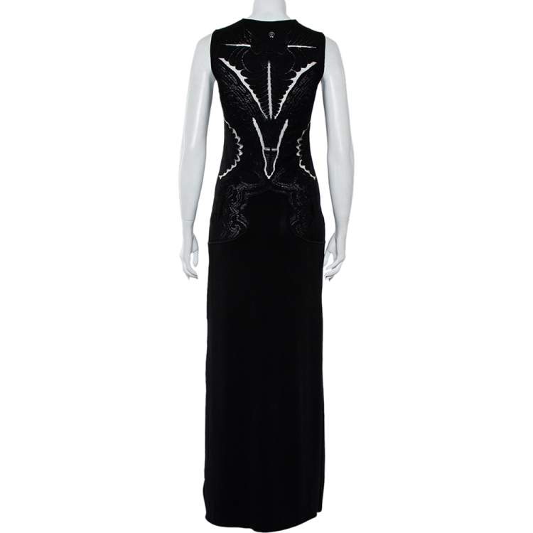 Pre Owned Roberto Cavalli Black Floral Jacquard Knit Slit Detail Maxi Dress S