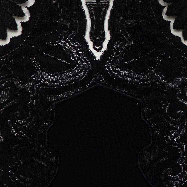 Pre Owned Roberto Cavalli Black Floral Jacquard Knit Slit Detail Maxi Dress S