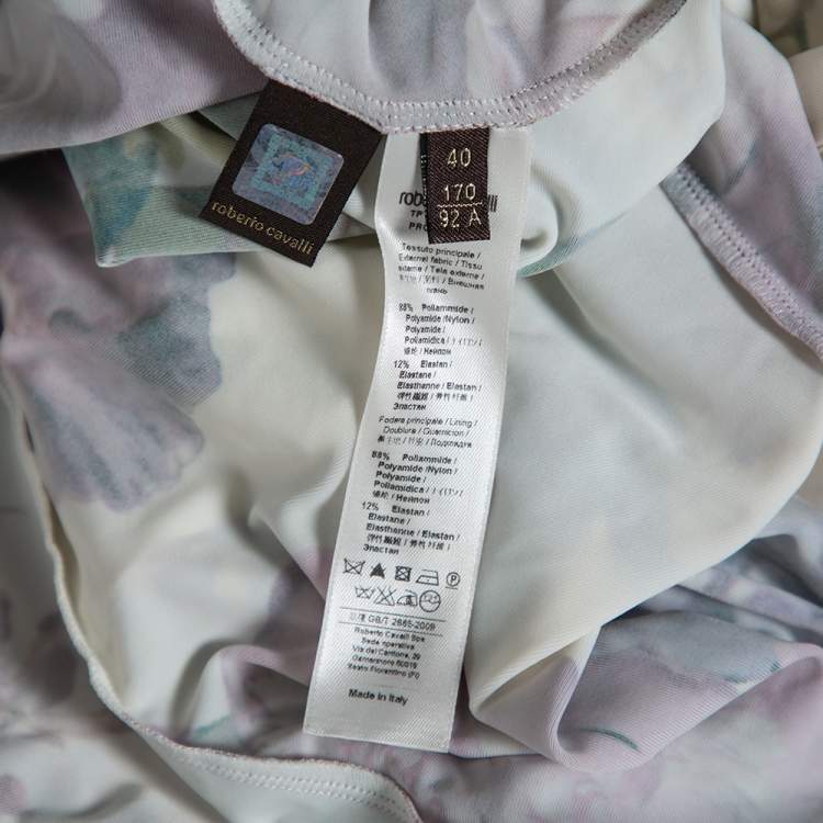 Pre Owned Roberto Cavalli Cream Floral Printed Jersey Fitted Maxi Dress S