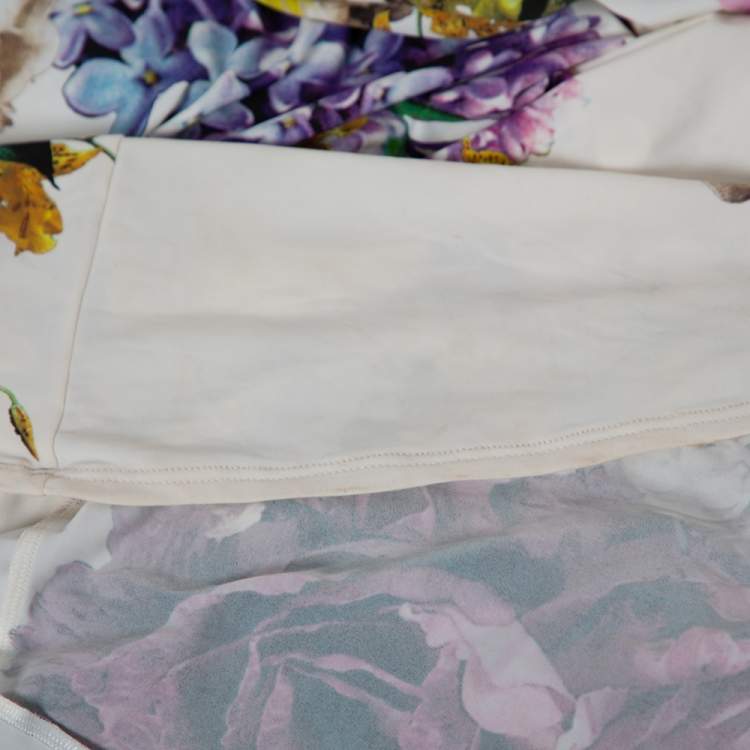 Pre Owned Roberto Cavalli Cream Floral Printed Jersey Fitted Maxi Dress S