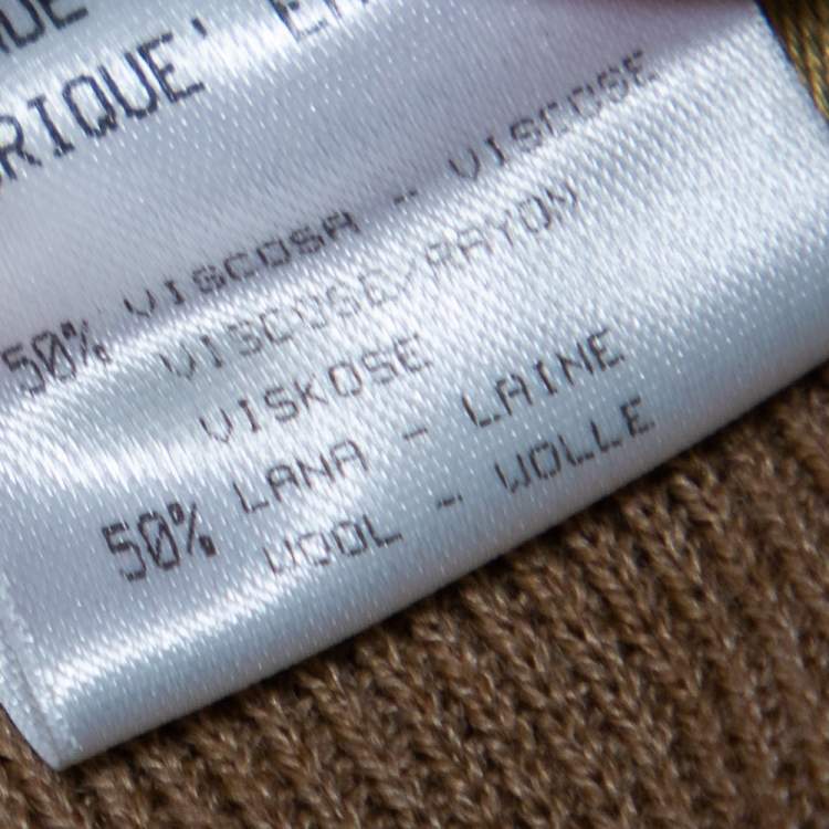 Pre Owned Roberto Cavalli Camel Brown Wool V-Neck Paneled Long Sleeve Top M