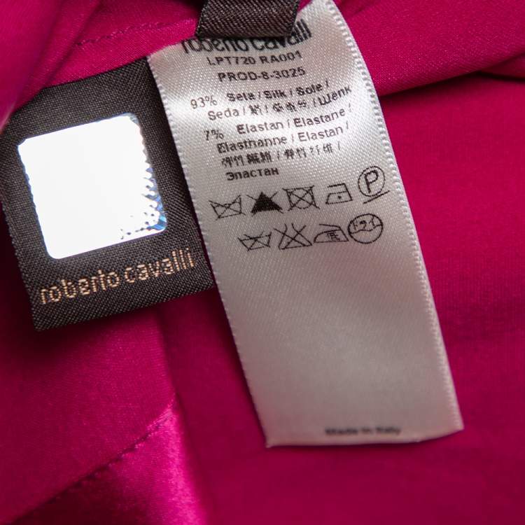 Pre Owned Roberto Cavalli Pink Silk Satin Button Front Short Sleeve Shirt M
