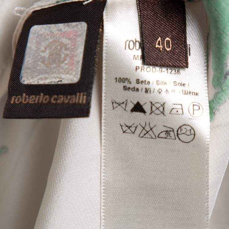 Pre Owned Roberto Cavalli White Floral Printed Silk Satin Halter Neck Top S