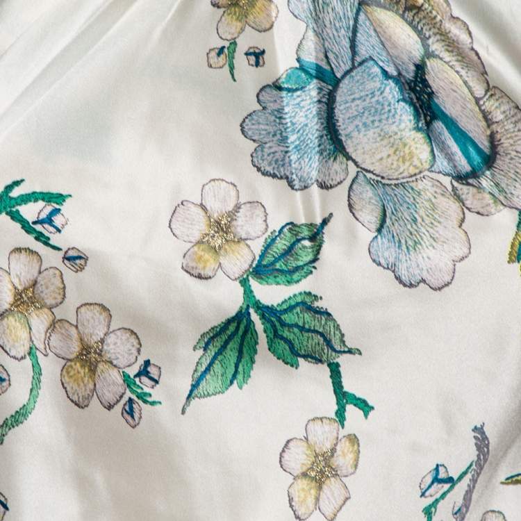 Pre Owned Roberto Cavalli White Floral Printed Silk Satin Halter Neck Top S