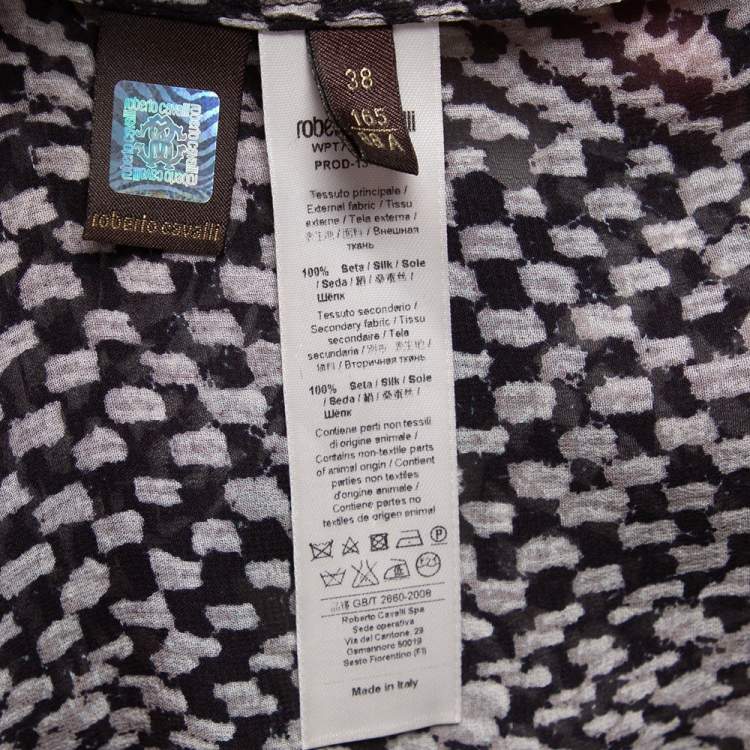 Pre Owned Roberto Cavalli Monochrome Silk Long Sleeve Sheer Blouse S