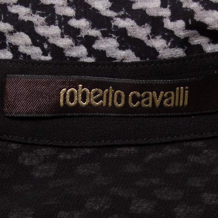 Pre Owned Roberto Cavalli Monochrome Silk Long Sleeve Sheer Blouse S