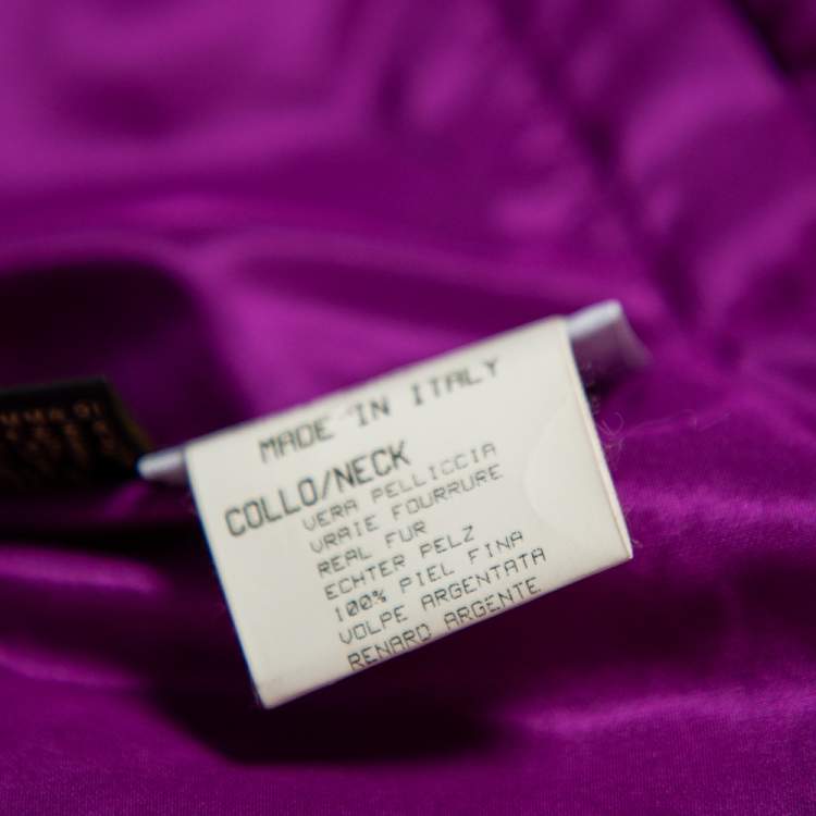 Pre Owned Roberto Cavalli Purple Silk Fur Collar Detail Puffer Jacket S