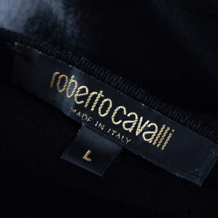 Pre Owned Roberto Cavalli Black Wool Chain Detail Cold Shoulder Top L