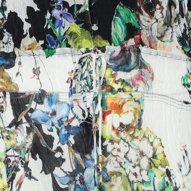 Pre Owned Roberto Cavalli Multicolor Printed Crushed Silk Asymmetric Dress M