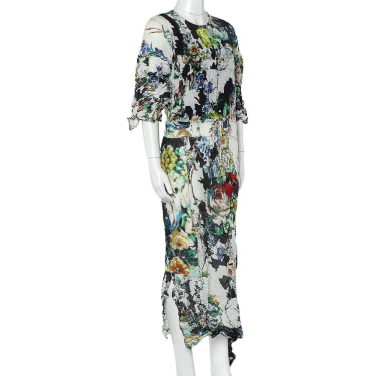 Pre Owned Roberto Cavalli Multicolor Printed Crushed Silk Asymmetric Dress M