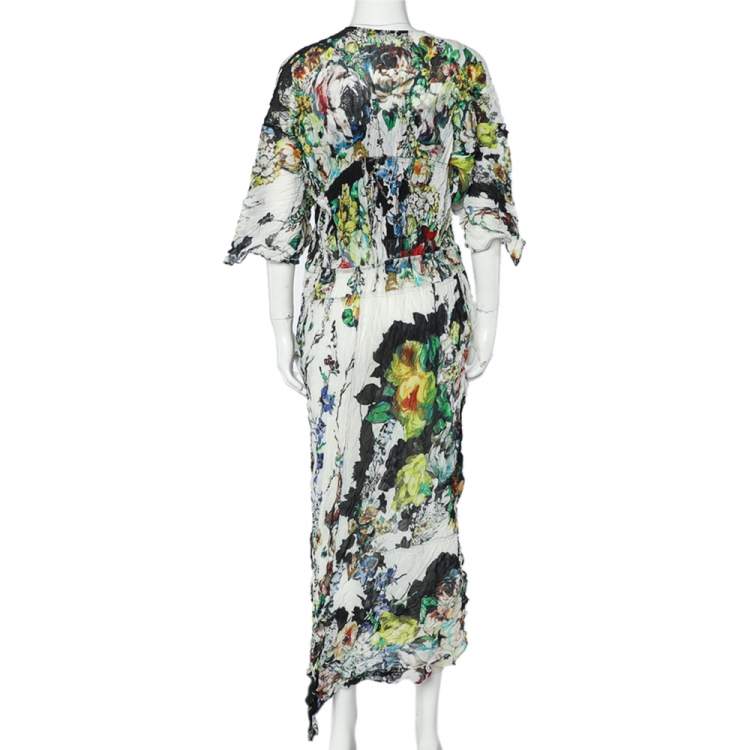 Pre Owned Roberto Cavalli Multicolor Printed Crushed Silk Asymmetric Dress M
