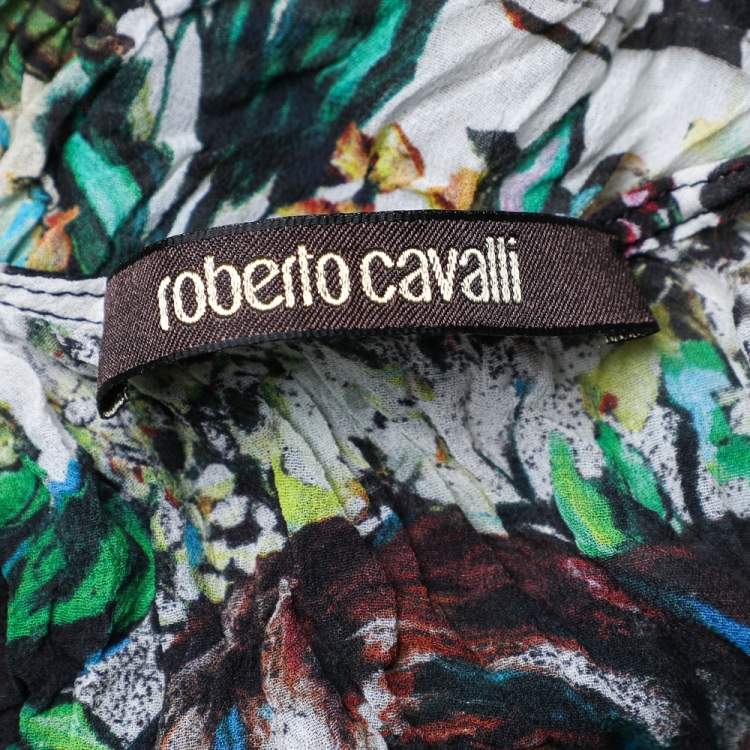 Pre Owned Roberto Cavalli Multicolor Printed Crushed Silk Asymmetric Dress M