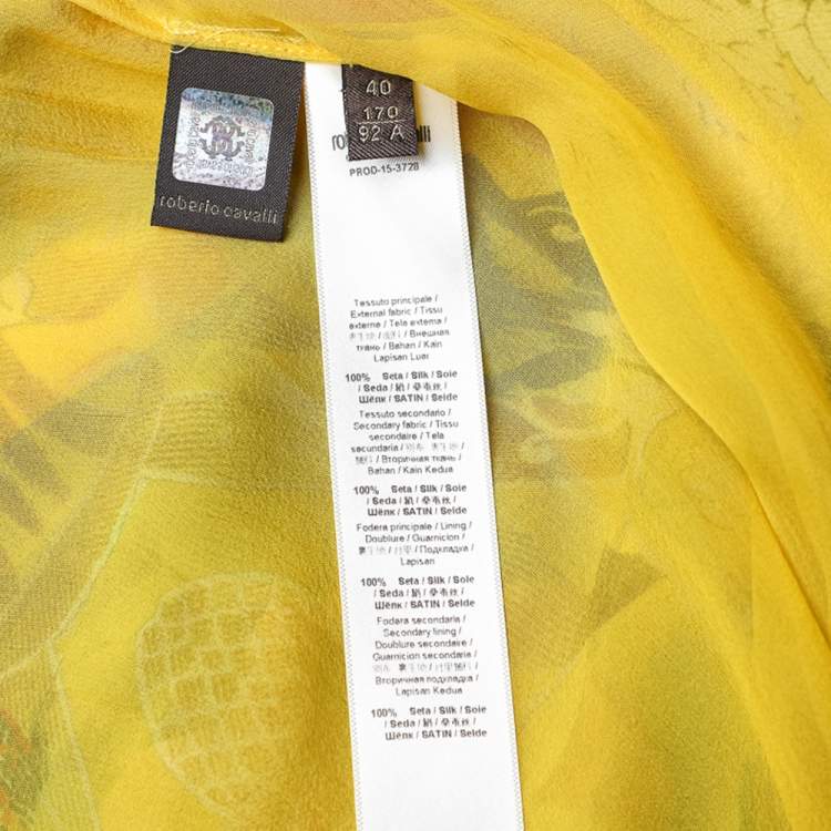 مملوكة مسبقًا Roberto Cavalli Yellow Floral Printed Silk Lace Up Detail Sleeveless Maxi Dress S