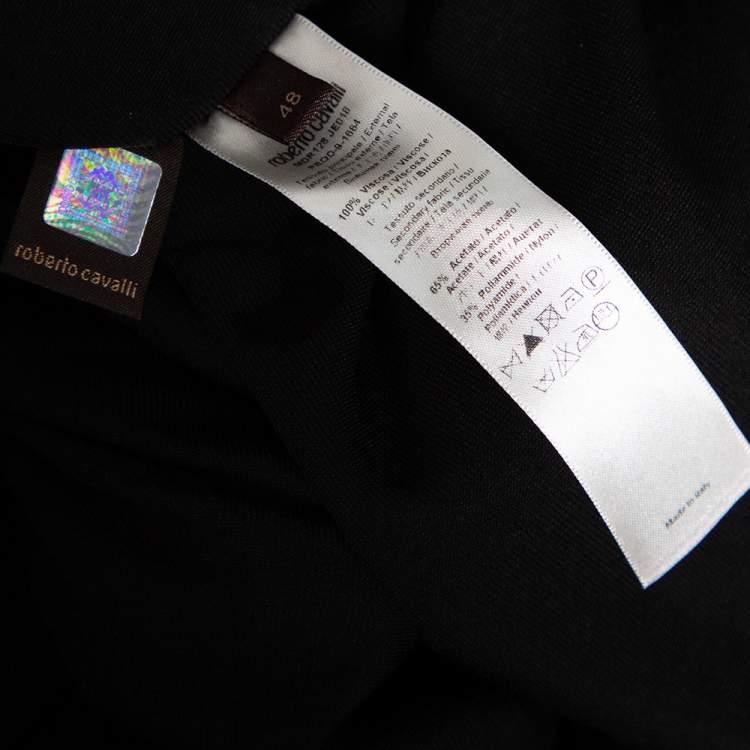 Pre Owned Roberto Cavalli Black Knit Metal Embellished Detail Faux Wrap Dress L