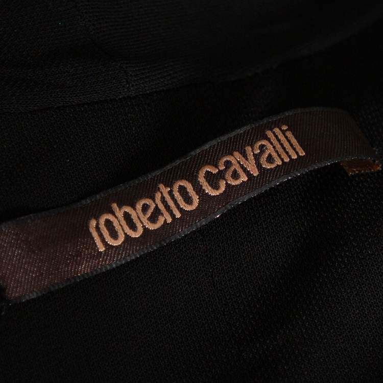 Pre Owned Roberto Cavalli Black Knit Metal Embellished Detail Faux Wrap Dress L