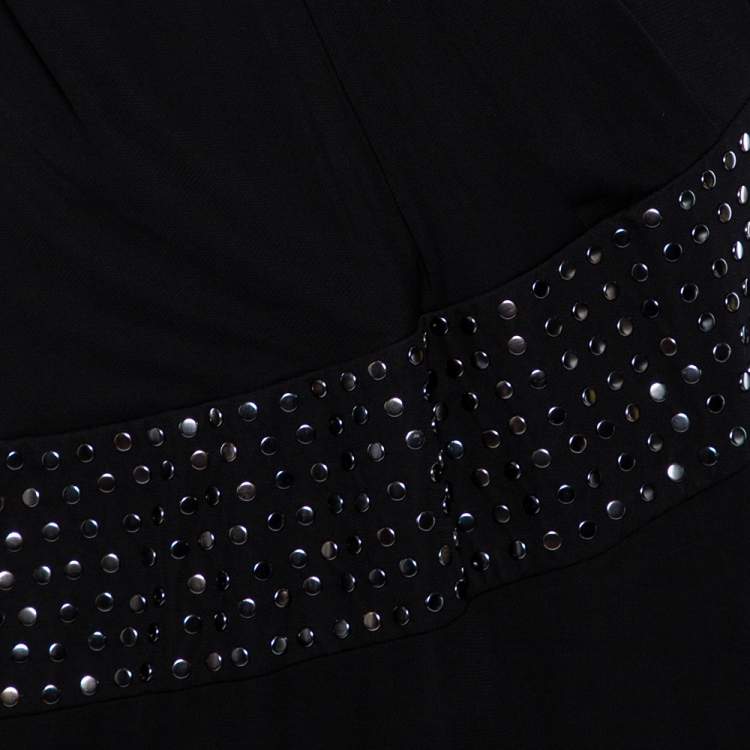Pre Owned Roberto Cavalli Black Knit Metal Embellished Detail Faux Wrap Dress L