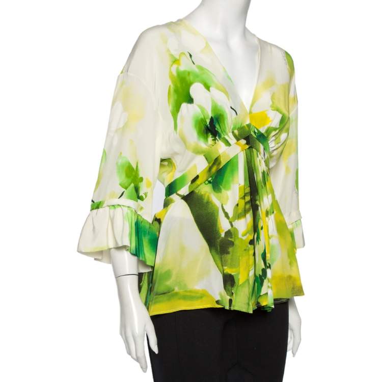 Pre Owned Roberto Cavalli Multicolor Printed Silk Top M