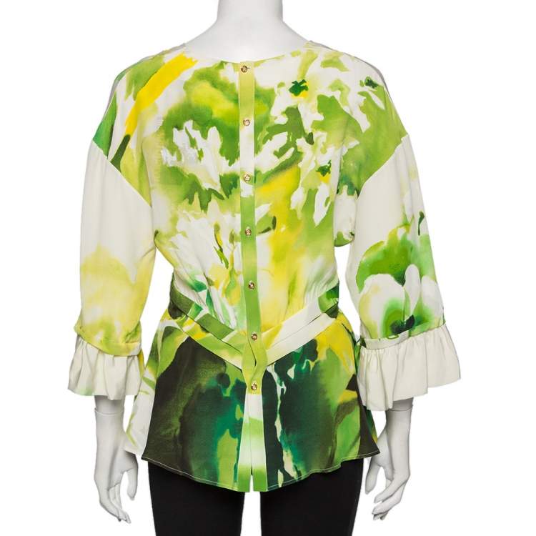 Pre Owned Roberto Cavalli Multicolor Printed Silk Top M
