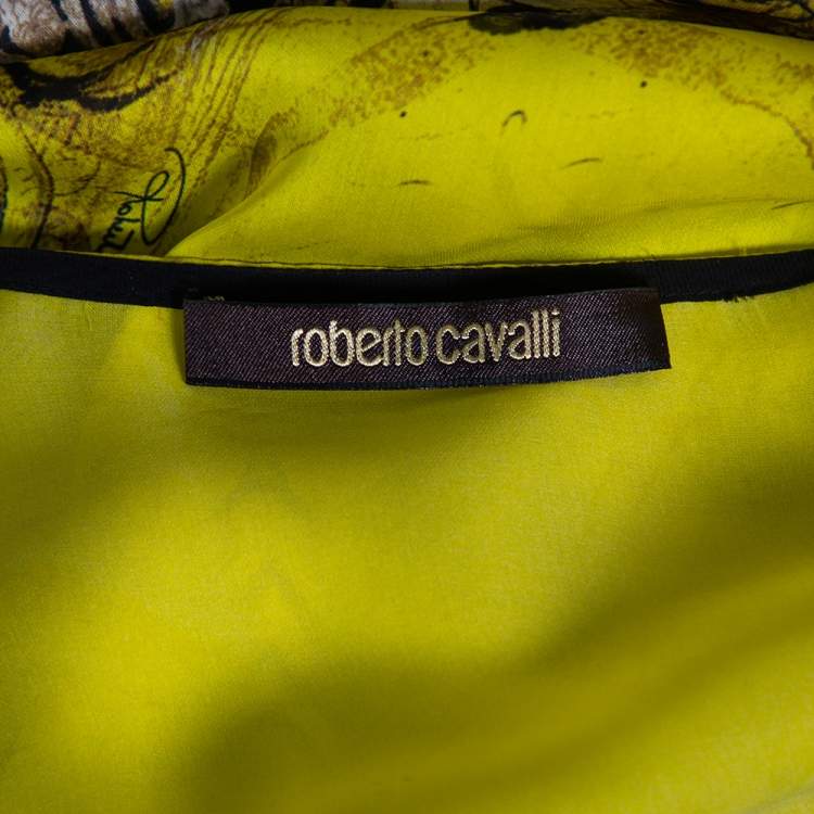مملوكة مسبقًا Roberto Cavalli Yellow Printed Silk Sequin Detail Oversized Tunic S