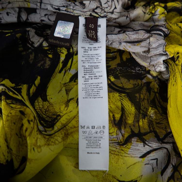 مملوكة مسبقًا Roberto Cavalli Yellow Printed Silk Sequin Detail Oversized Tunic S