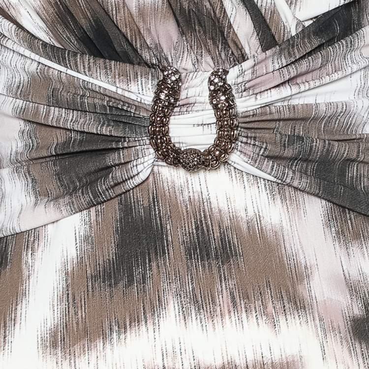 Pre Owned Roberto Cavalli Beige Animal Printed Jersey Faux wrap Draped Maxi Dress S