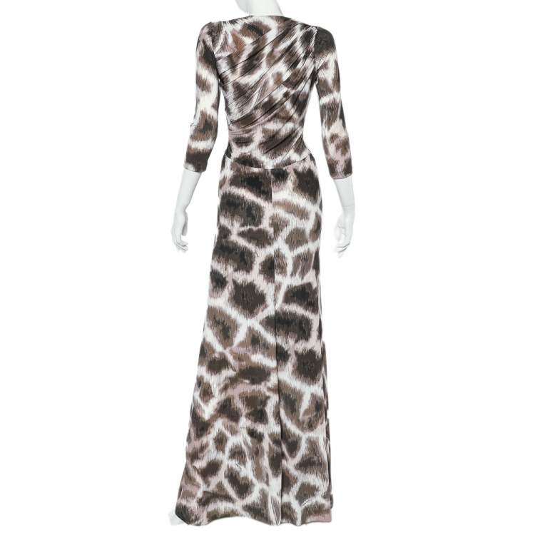 Pre Owned Roberto Cavalli Beige Animal Printed Jersey Faux wrap Draped Maxi Dress S