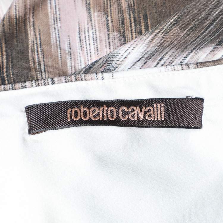 Pre Owned Roberto Cavalli Beige Animal Printed Jersey Faux wrap Draped Maxi Dress S