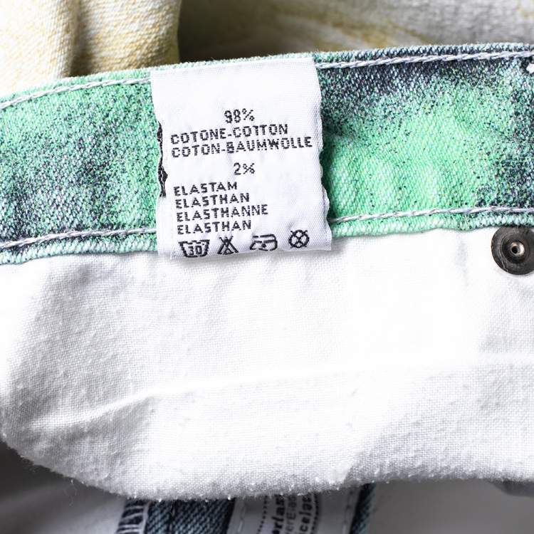 Pre Owned  Roberto Cavalli White Floral Printed Denim Cuffed Hem Jeans XS