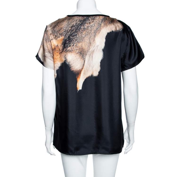 Pre Owned Roberto Cavalli Black Animal Print Silk Blouse L