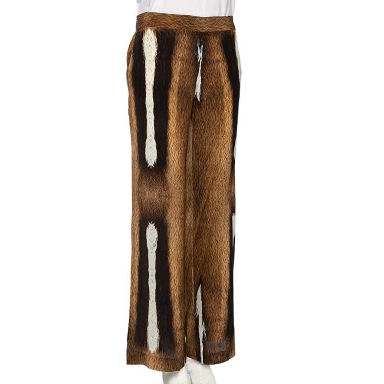 Pre Owned Roberto Cavalli Brown Animal Print Silk Palazzo Pants L