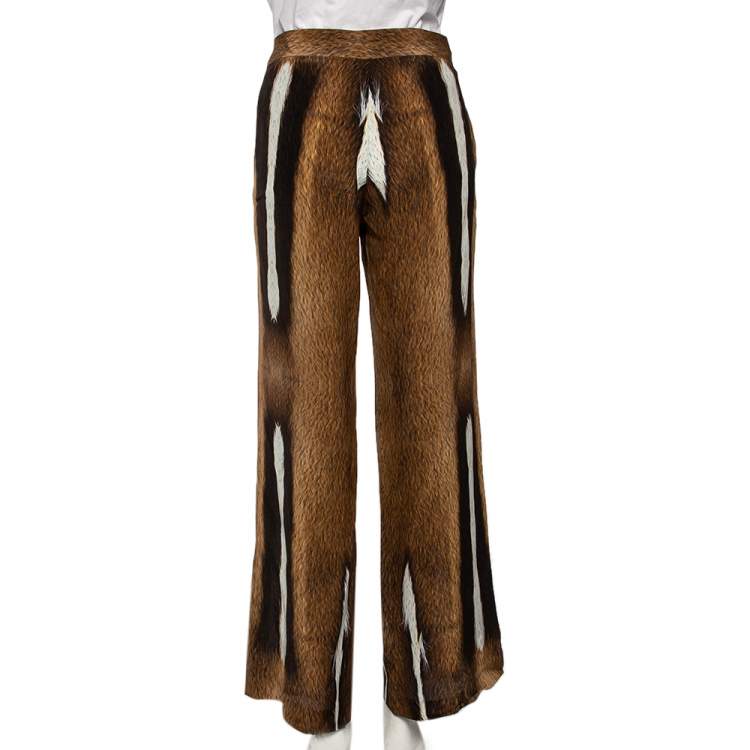 Pre Owned Roberto Cavalli Brown Animal Print Silk Palazzo Pants L