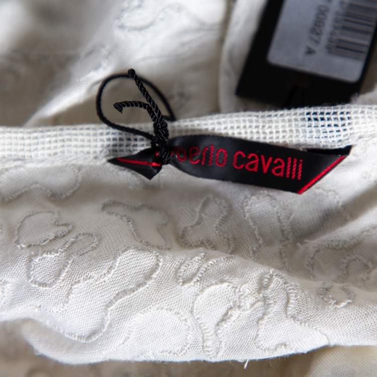 Pre Owned Roberto Cavalli Cream Textured Cotton Jersey Top L 