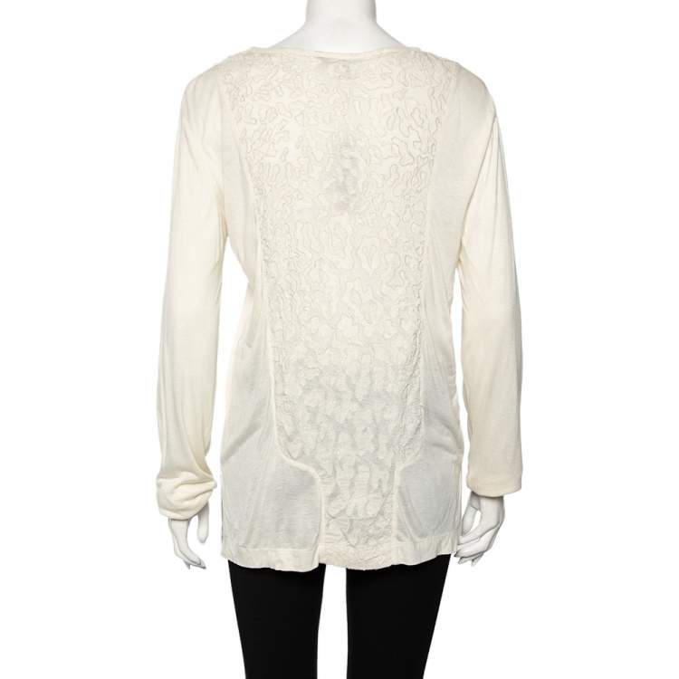 Pre Owned Roberto Cavalli Cream Textured Cotton Jersey Top L 