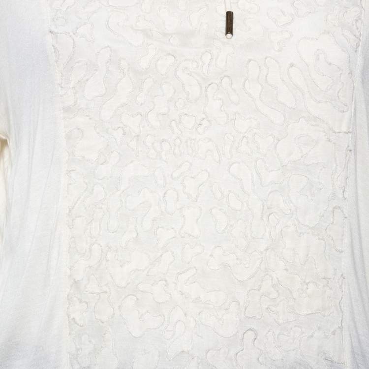 Pre Owned Roberto Cavalli Cream Textured Cotton Jersey Top L 