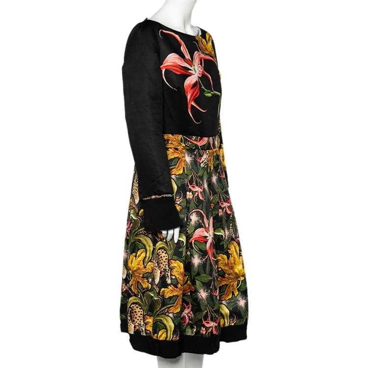 Pre Owned Roberto Cavalli Multicolored Printed Sateen Pleated Midi Dress L 