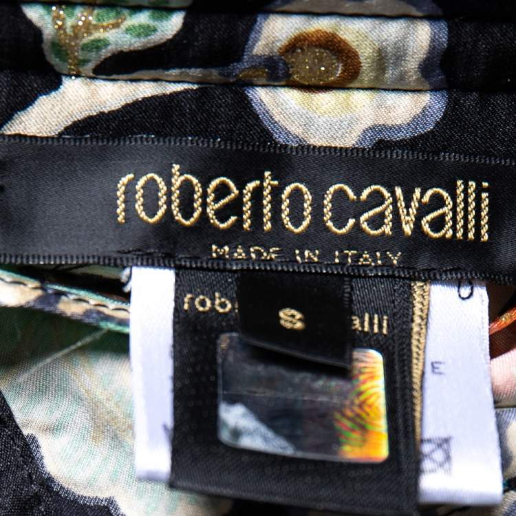 Pre Owned Roberto Cavalli Multicolor Floral Glitter Print Silk Corset S