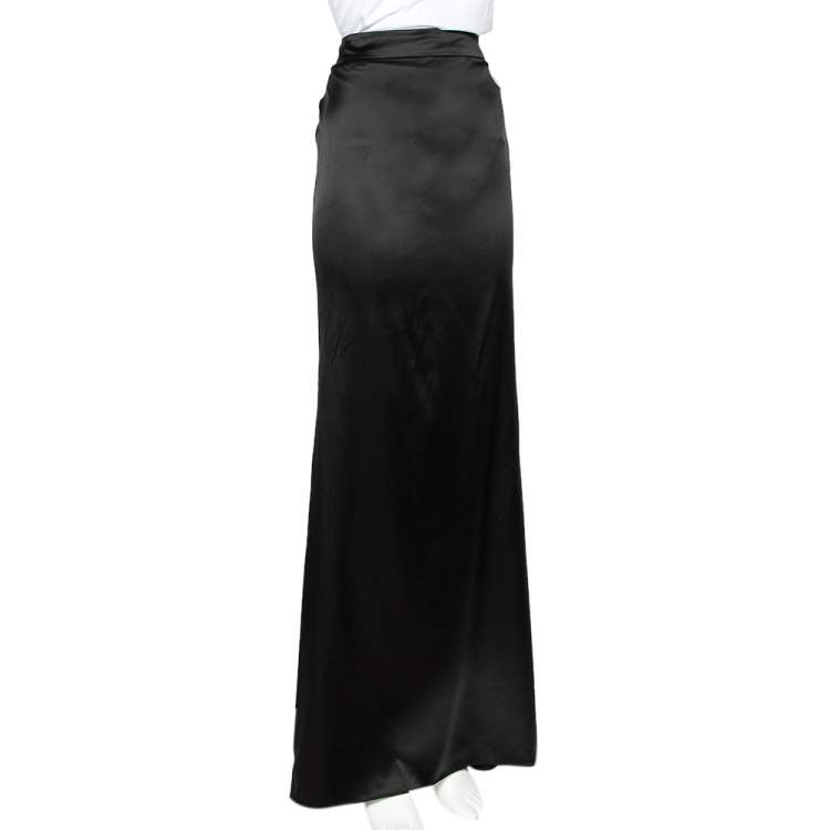 Pre Owned Roberto Cavalli Black Silk Maxi Skirt L
