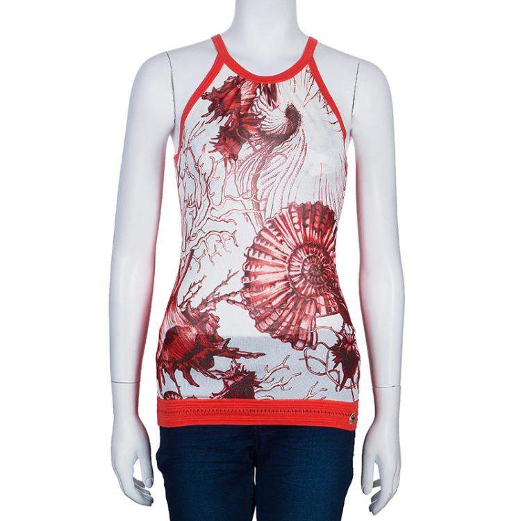 Pre Owned Roberto Cavalli Red /White Print Top S