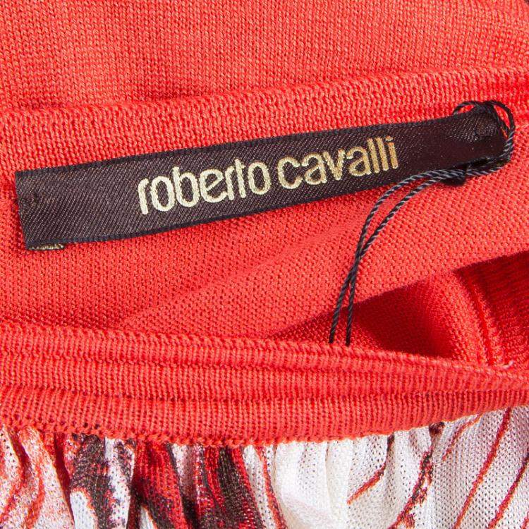Pre Owned Roberto Cavalli Red /White Print Top S