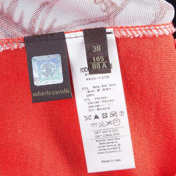 Pre Owned Roberto Cavalli Red /White Print Top S