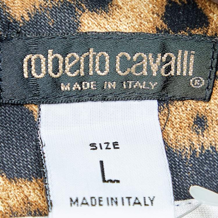 Pre Owned Roberto Cavalli Vintage Animal Printed Cotton Canvas Contrast Panel Detail Maxi Skirt L