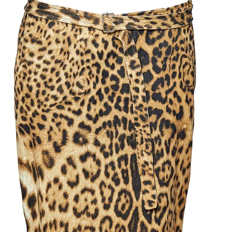 Pre Owned Roberto Cavalli Vintage Animal Printed Cotton Canvas Contrast Panel Detail Maxi Skirt L