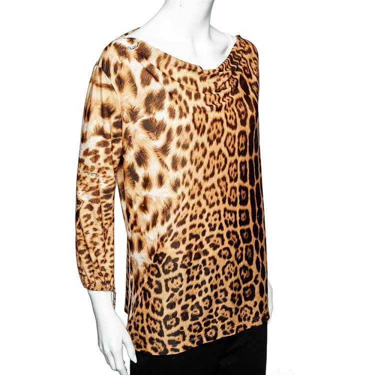 Pre Owned Roberto Cavalli Vintage Brow Animal Printed Knit Top XL