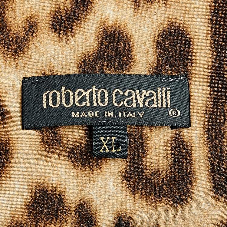 Pre Owned Roberto Cavalli Vintage Brow Animal Printed Knit Top XL