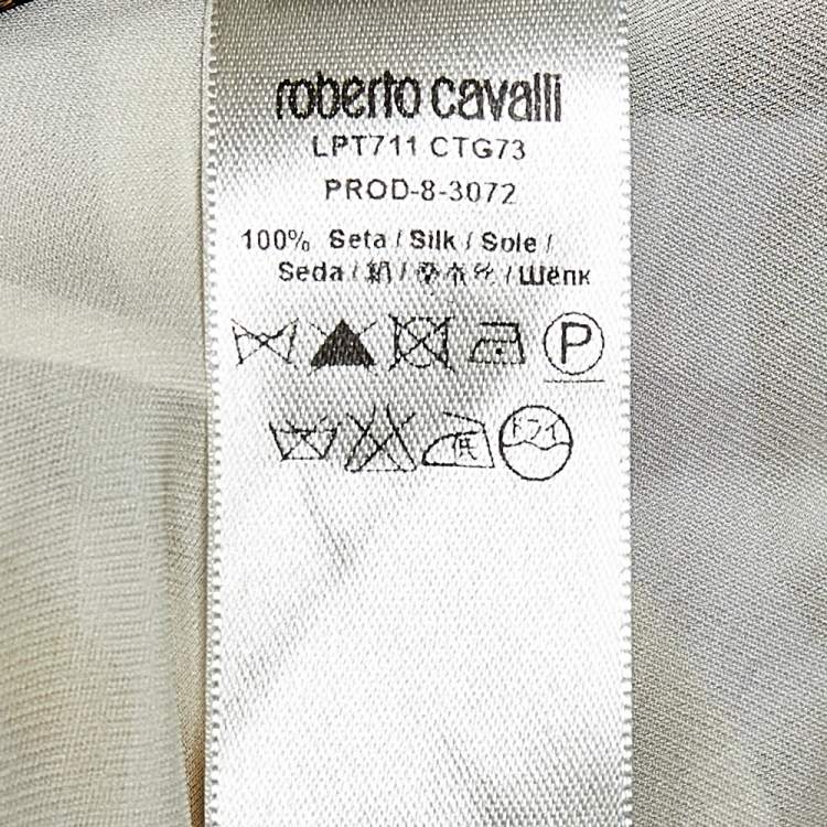 Pre Owned Roberto Cavalli Cream Chain Print Silk Tie Detail Sheer Kaftan Top M