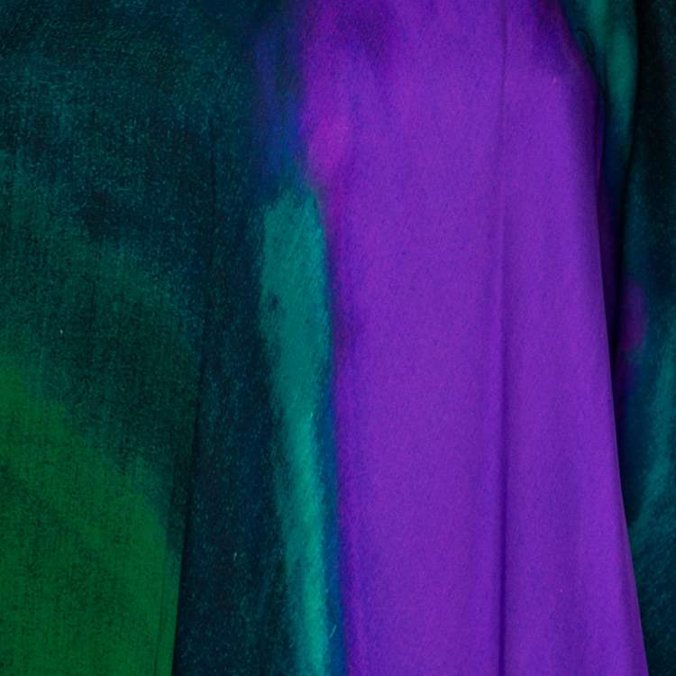 Pre Owned Roberto Cavalli Multicolored Printed Silk Draped One-Shoulder Midi Dress M